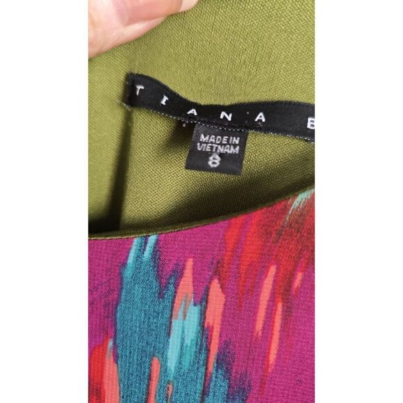 Tiana B. Watercolor Multi Color 3/4 Bell Sleeve Midi Shift Dress Sz 8 -Party - Picture 2 of 8